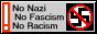 a button that says no nazi, no fascism, no racism with a red exclamation mark and a large no symbol around nazi imagery