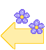 a gif of a yellow arrow pointing left with two purple flowers above