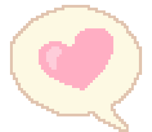a pink heart in a speech bubble